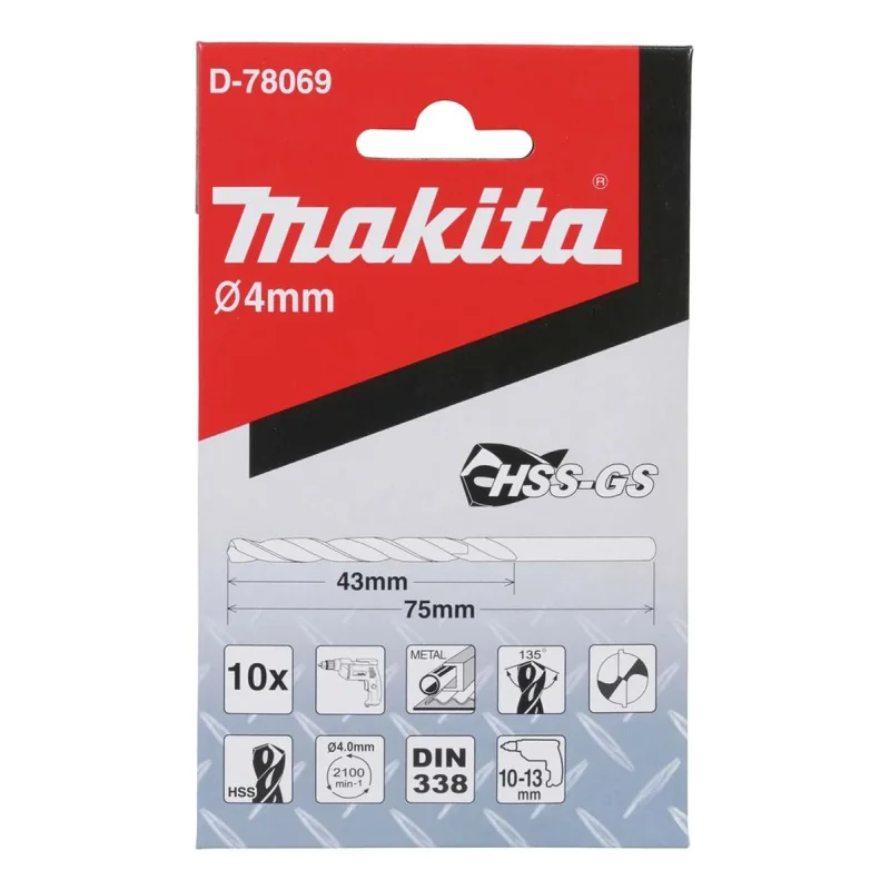 Broca Metal Hss-Gs 4,0 X 75 Mm. (10 Unid.) D-78069 Makita