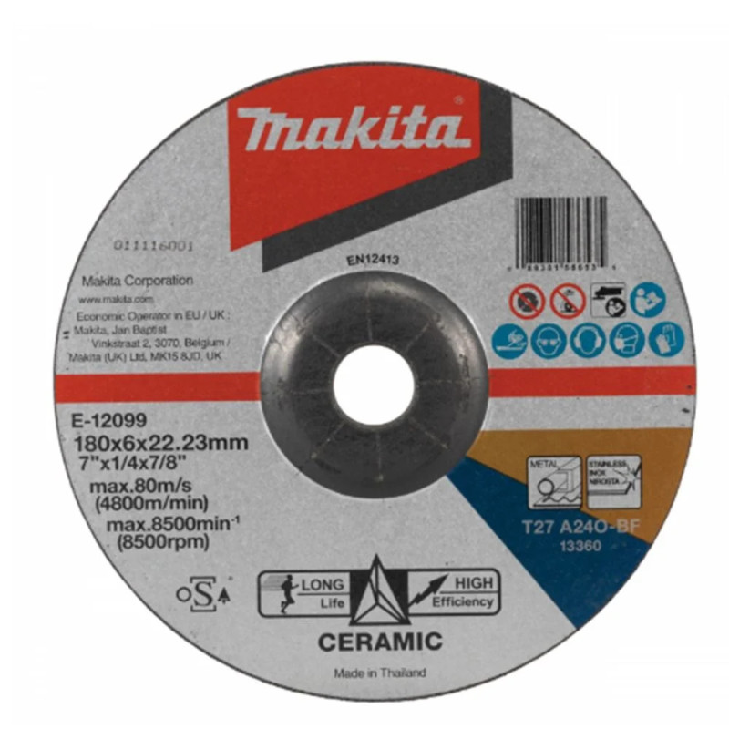 Disco Desbaste Ceramica 7" (180 X3 X 22.23)  A24O E-12099 Makita