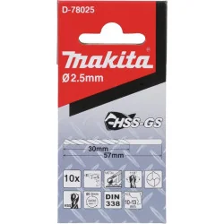 Broca Metal Hss-Gs 2.5 X 57 Mm. (10 Unid.) D-78025 Makita