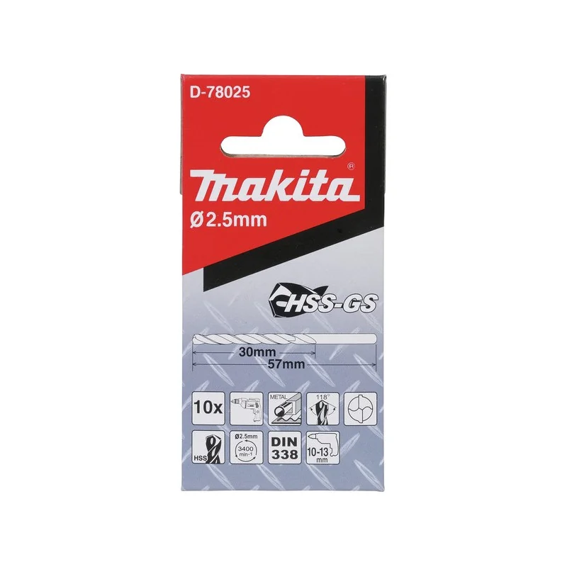 Broca Metal Hss-Gs 2.5 X 57 Mm. (10 Unid.) D-78025 Makita