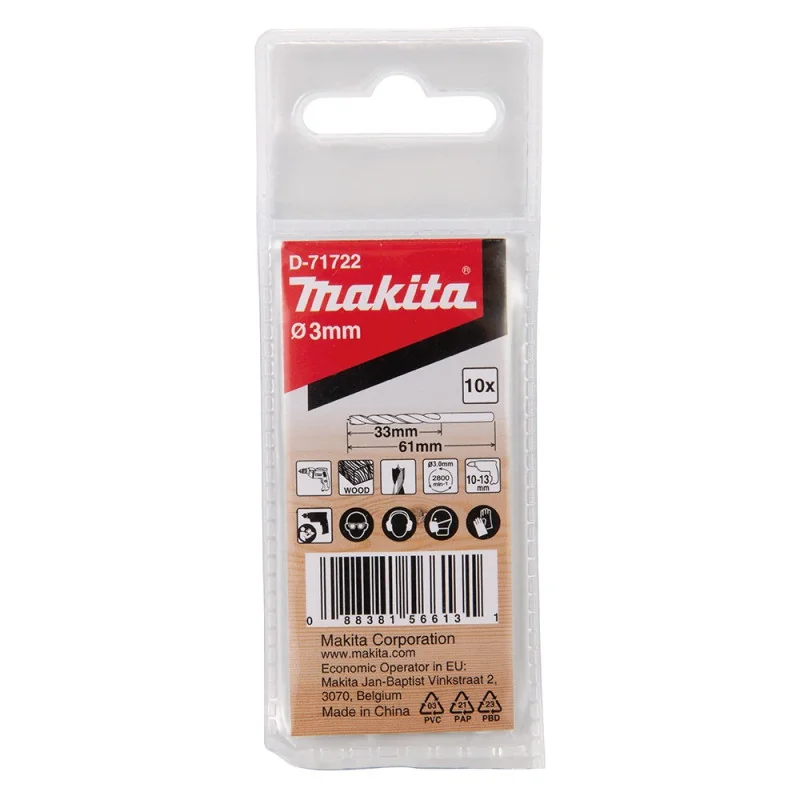 Set Broca Madera 10Pzs 3X6Mm D-71722 Makita
