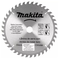 Disco Sierra 9-1/4" X 1" X 40 Dte Madera Con Bujes 2 D-51378 Makita